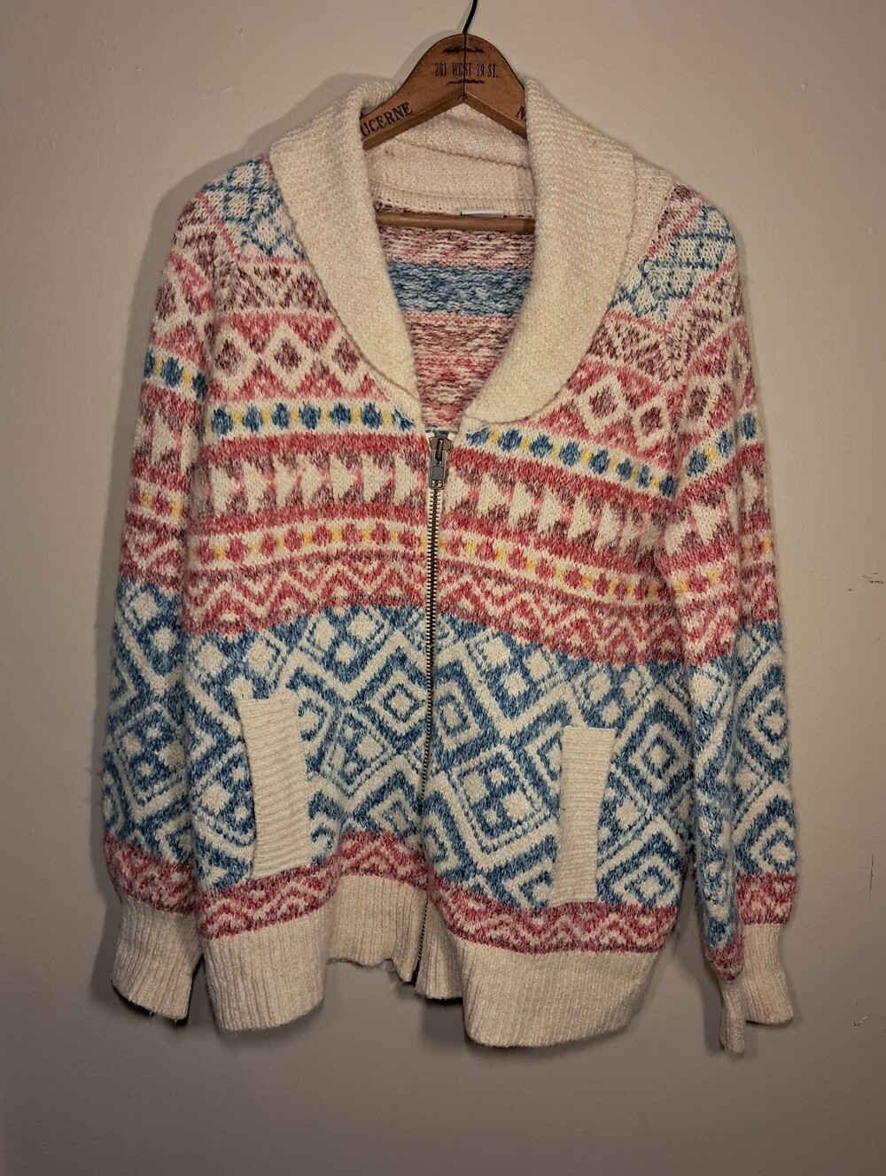 Cabi Highlands Geometric Boho Fair Isle Zip Front Cardigan Cabincore